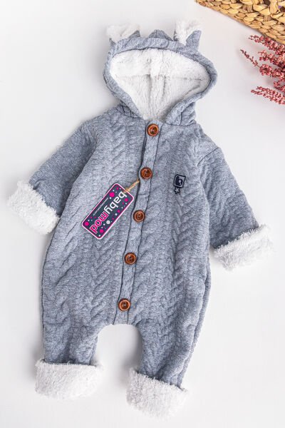 Kapüşonlu İçi Peluş Kışlık Erkek Bebek Tulum