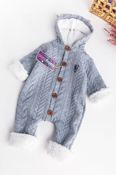 Kapüşonlu İçi Peluş Kışlık Erkek Bebek Tulum