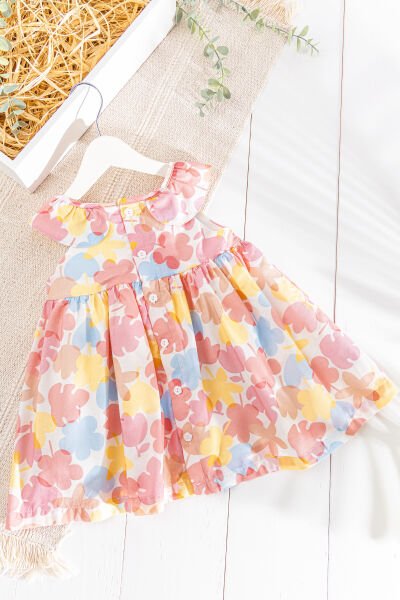 Çiçek Desenli Fiyonklu Yazlık Kız Bebek/Çocuk Elbise SOMON - 4-5 Yaş
