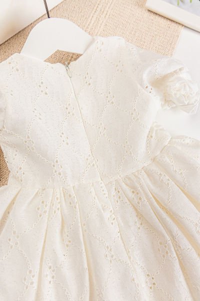 Fiyonklu Fırfırlı Kısa Kollu Kız Çocuk Krem Elbise KREM - 2 Yaş