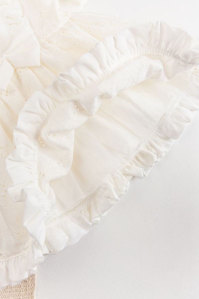 Fiyonklu Fırfırlı Kısa Kollu Kız Çocuk Krem Elbise KREM - 2 Yaş