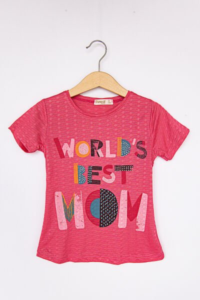Taş İşlemeli Pembe Kız Çocuk Kısa Kollu Body T-shirt